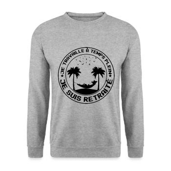 Je Suis A La Retraite Humour Homme - Sweat-shirt Unisexe - gris chiné - Devant - Alina (178cm) & Michal (187cm)