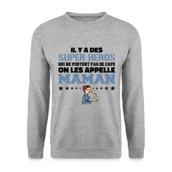 Il Y A Des Super Héros | Cadeau Super Maman - Sweat-shirt Unisexe - gris chiné - Devant - Alina (178cm) & Michal (187cm)
