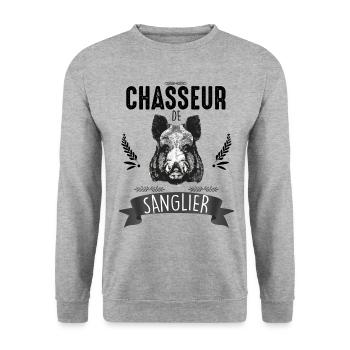 Chasseur sanglier t-shirt - Sweat-shirt Unisexe - gris chiné - Devant - Alina (178cm) & Michal (187cm)