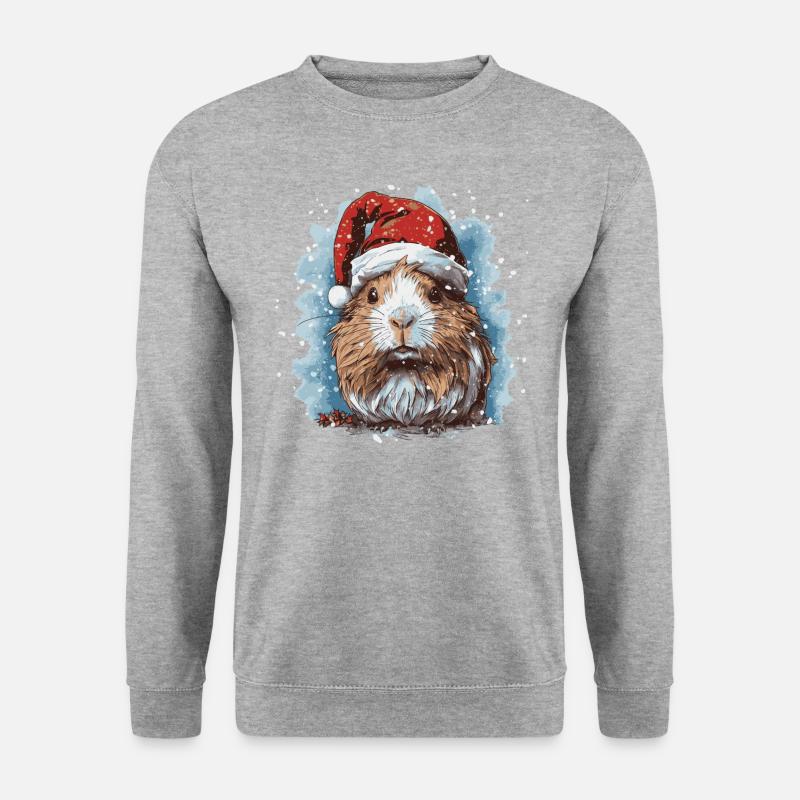 Meerschweinchen mit Weihnachtsmannmütze - Unisex Pullover - Weißgrau meliert