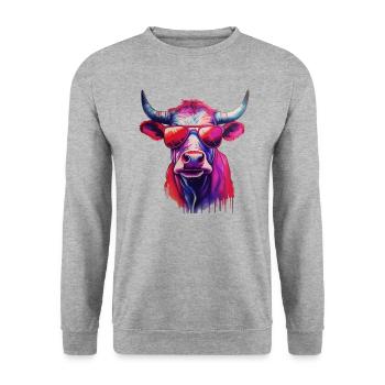 Drôle de vache portant des lunettes de soleil - Sweat-shirt Unisexe - gris chiné - Devant - Alina (178cm) & Michal (187cm)