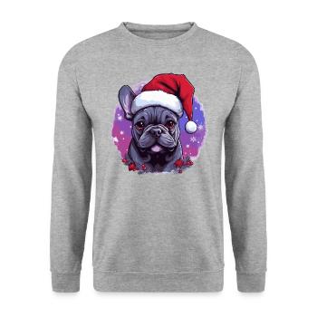 Bouledogue français avec casquette de Père Noël - Sweat-shirt Unisexe - gris chiné - Devant - Alina (178cm) & Michal (187cm)