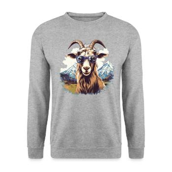 Une chèvre avec des lunettes de soleil dans les montagnes - Sweat-shirt Unisexe - gris chiné - Devant - Alina (178cm) & Michal (187cm)
