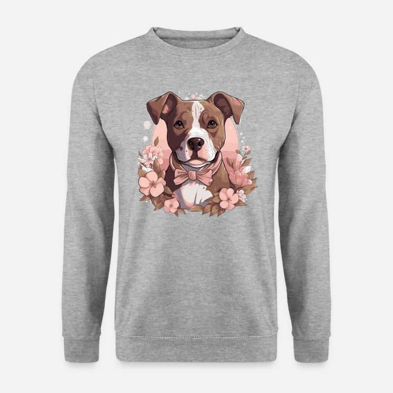 American Staffordshire Terrier mit Blumen - Unisex Pullover - Weißgrau meliert