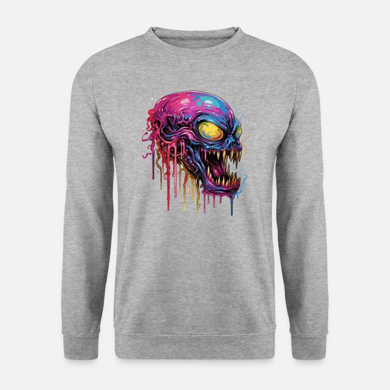 Bunter Alienschädel - Unisex Pullover - Weißgrau meliert