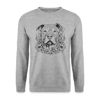 American Staffordshire Terrier avec des fleurs - Sweat-shirt Unisexe - gris chiné - Devant - Alina (178cm) & Michal (187cm)