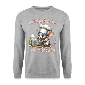 Rat Mouse Cook Chef cadeau La cuisine est ma thérapie - Sweat-shirt Unisexe - gris chiné - Devant - Alina (178cm) & Michal (187cm)