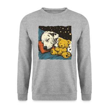 Sleeping Dalmatian with Teddy Bear - Unisex Sweatshirt - salt & pepper - Front - Alina (178cm) & Michal (187cm)