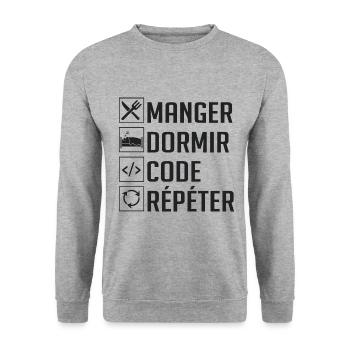 Manger, Dormir, Code, Répéter - Sweat-shirt Unisexe - gris chiné - Devant - Alina (178cm) & Michal (187cm)