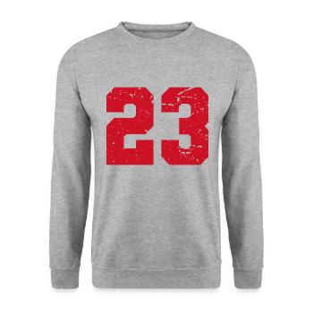 23 Nummer 23 Jahre - Unisex Pullover - Weißgrau meliert - Vorne - Alina (178cm) & Michal (187cm)