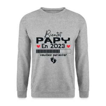Bientôt Papy En 2023 - Sweat-shirt Unisexe - gris chiné - Devant - Alina (178cm) & Michal (187cm)