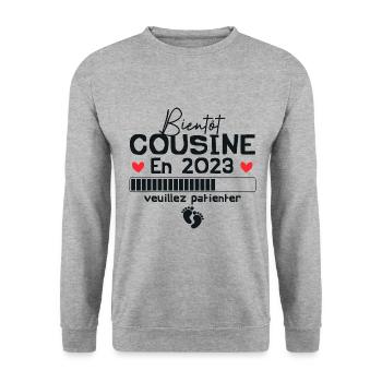 Bientôt Cousine En 2023 veuillez patienter - Sweat-shirt Unisexe - gris chiné - Devant - Alina (178cm) & Michal (187cm)