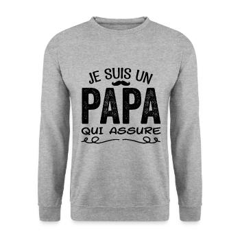 Je Suis Un Papa Qui Assure Cadeau Fête Des Pères - Sweat-shirt Unisexe - gris chiné - Devant - Alina (178cm) & Michal (187cm)