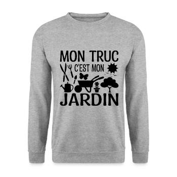 Mon Truc C'est Mon Jardin | Cadeau Jardinière - Sweat-shirt Unisexe - gris chiné - Devant - Alina (178cm) & Michal (187cm)