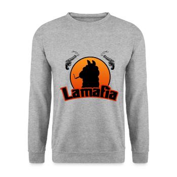Lamafia (Lama-fia/La Mafia) - Sweat-shirt Unisexe - gris chiné - Devant - Alina (178cm) & Michal (187cm)