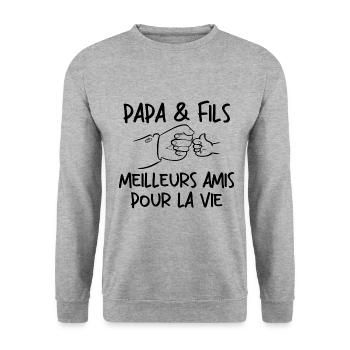 Papa Et Fils Meilleurs Amis Pour La Vie - Sweat-shirt Unisexe - gris chiné - Devant - Alina (178cm) & Michal (187cm)
