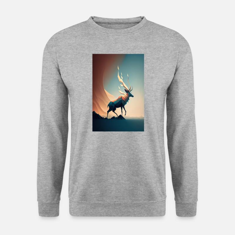 Hirsch mit flammendem Geweih - Unisex Pullover - Weißgrau meliert