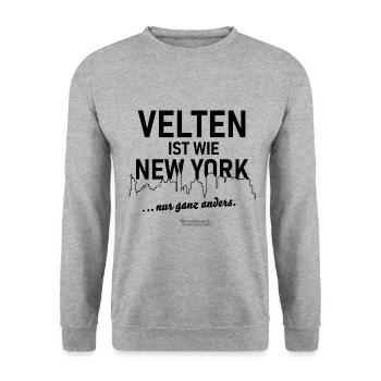 Velten ist wie New York - Unisex Pullover - Weißgrau meliert - Vorne - Alina (178cm) & Michal (187cm)