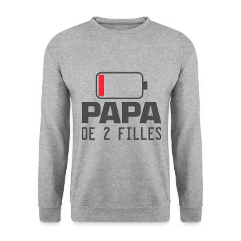 Homme Papa De 2 filles Cadeau Drôle fête des pères - Sweat-shirt Unisexe - gris chiné - Devant - Alina (178cm) & Michal (187cm)