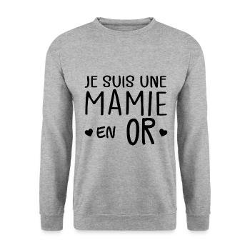 Mamie Fete des Grand Meres Cadeau Grand Mere Mamie - Sweat-shirt Unisexe - gris chiné - Devant - Alina (178cm) & Michal (187cm)