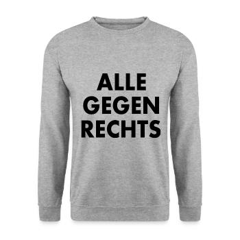 Alle gegen rechts - Unisex Pullover - Weißgrau meliert - Vorne - Alina (178cm) & Michal (187cm)