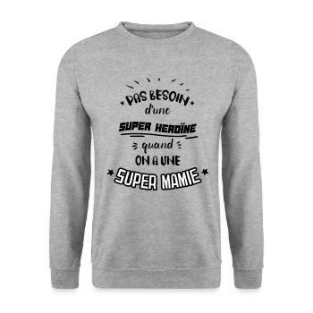 "Super Mamie" Idée De Cadeau Pour Grand-Mère - Sweat-shirt Unisexe - gris chiné - Devant - Alina (178cm) & Michal (187cm)