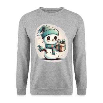 Festive Delight: Cartoon Snowman with a Gift - Unisex Sweatshirt - salt & pepper - Front - Alina (178cm) & Michal (187cm)