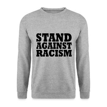 Stand against racism - Unisex Pullover - Weißgrau meliert - Vorne - Alina (178cm) & Michal (187cm)
