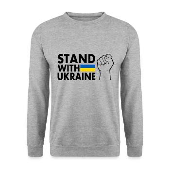 stand with ukraine - Unisex Pullover - Weißgrau meliert - Vorne - Alina (178cm) & Michal (187cm)