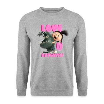 Minions Agnes Avec Kyle Love U Anyways! - Sweat-shirt Unisexe - gris chiné - Devant - Alina (178cm) & Michal (187cm)