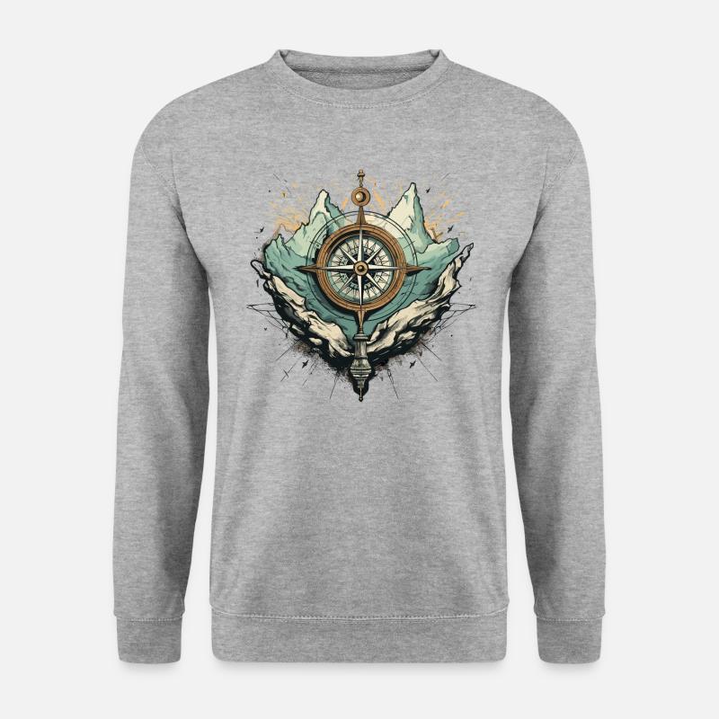 Kompass Berge Felsen - Unisex Pullover - Weißgrau meliert
