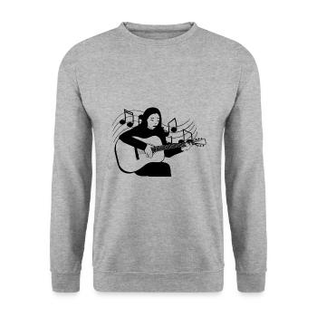 Ein klassischer Folk-Gitarrist, der Gitarre spielt - Unisex Pullover - Weißgrau meliert - Vorne - Alina (178cm) & Michal (187cm)