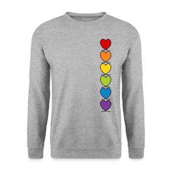 LGBT CSD LGBTQ+ HERZ REGENBOGEN HERZEN PRIDE MONTH - Unisex Pullover - Weißgrau meliert - Vorne - Alina (178cm) & Michal (187cm)