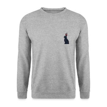 schwarzes Kaninchen sitzend - Unisex Pullover - Weißgrau meliert - Vorne - Alina (178cm) & Michal (187cm)