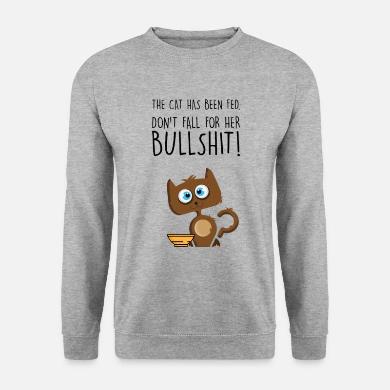 Cat has been fed not hungry cat Humor Love Katze - Unisex Pullover - Weißgrau meliert