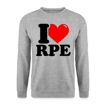I Love RPE - Fitness Haltérophilie Drôle - Sweat-shirt Unisexe - gris chiné - Devant - Alina (178cm) & Michal (187cm)
