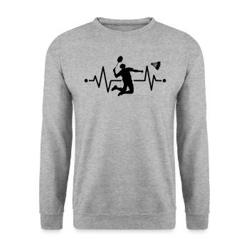 Badminton Heartbeat Badminton Spieler Badminton - Unisex Pullover - Weißgrau meliert - Vorne - Alina (178cm) & Michal (187cm)