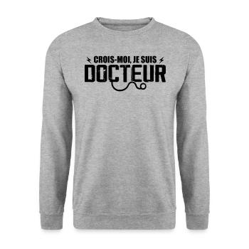 Glauben Sie mir, ich bin Arzt - Unisex Pullover - Weißgrau meliert - Vorne - Alina (178cm) & Michal (187cm)
