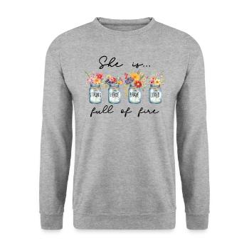 Sie ist voller Feuer - Unisex Pullover - Weißgrau meliert - Vorne - Alina (178cm) & Michal (187cm)