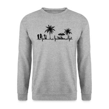 Herzschlag Palme Glas Flipp Flop Sommer Liebhaber - Unisex Pullover - Weißgrau meliert - Vorne - Alina (178cm) & Michal (187cm)