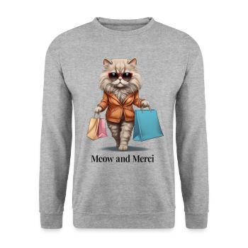 Meow und Merci Einkaufsbummel mit Perserkatzen - Unisex Pullover - Weißgrau meliert - Vorne - Alina (178cm) & Michal (187cm)