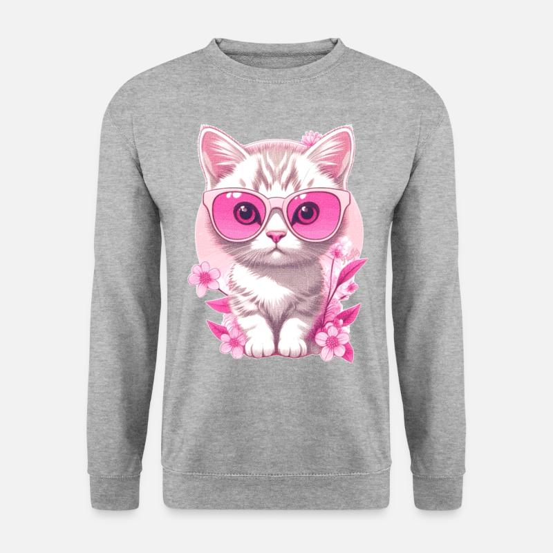 Kätzchen im Urlaub 🐾 - Unisex Pullover - Weißgrau meliert