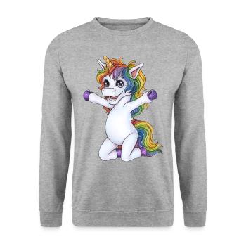 Niedliches Einhorn mit Konfetti Kind Geburtstag - Unisex Pullover - Weißgrau meliert - Vorne - Alina (178cm) & Michal (187cm)