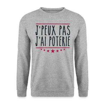 J'peux pas j'ai poterie | Potier - Sweat-shirt Unisexe - gris chiné - Devant - Alina (178cm) & Michal (187cm)