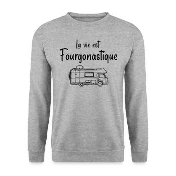 La vie est Fourgonastique humour Fourgon aménagée - Sweat-shirt Unisexe - gris chiné - Devant - Alina (178cm) & Michal (187cm)