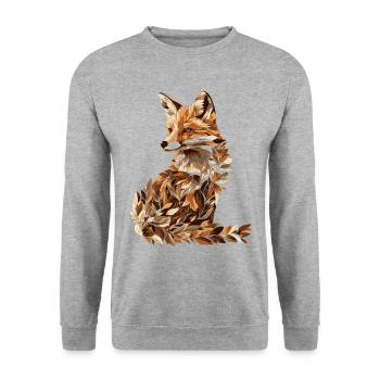 Fuchs aus Laub Blätter Herbst - Unisex Pullover - Weißgrau meliert - Vorne - Alina (178cm) & Michal (187cm)