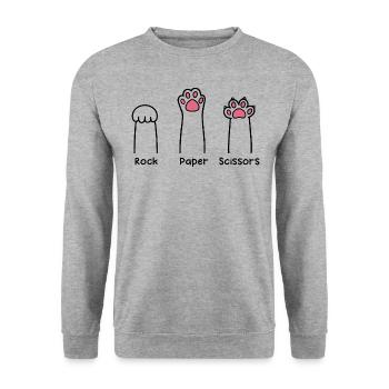 Rock Paper Scissors Hand Game Cute Paw Funny Cat - Sweat-shirt Unisexe - gris chiné - Devant - Alina (178cm) & Michal (187cm)