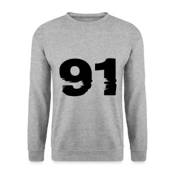 91 Zahl - Unisex Pullover - Weißgrau meliert - Vorne - Alina (178cm) & Michal (187cm)