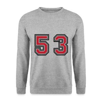 53 Zahl Symbol - Unisex Pullover - Weißgrau meliert - Vorne - Alina (178cm) & Michal (187cm)