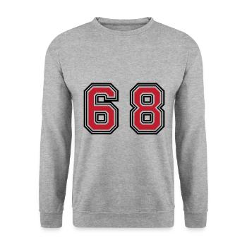 68 Zahl Symbol - Unisex Pullover - Weißgrau meliert - Vorne - Alina (178cm) & Michal (187cm)